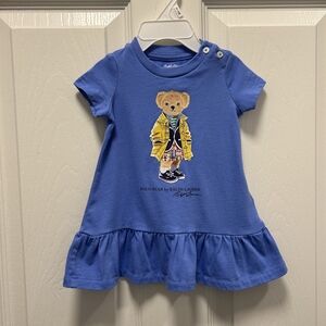 Ralph Lauren Blue Baby Dress with Bear Graphic